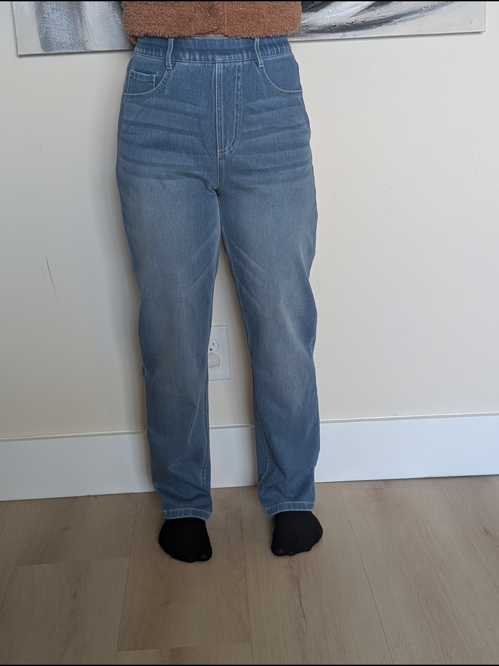 HALARA Light Blue Straight-Leg Jeans with Elastic Waist